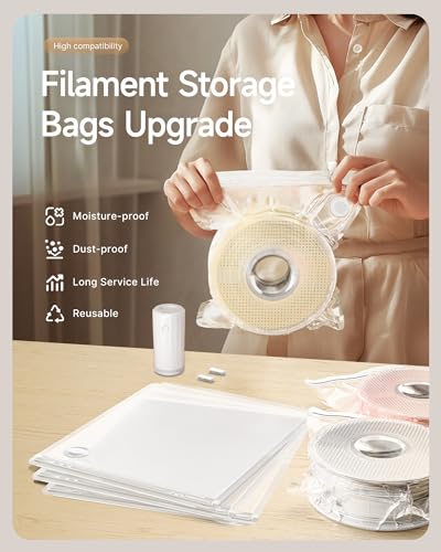 Filament Storage Bags with Auto Pump - Upgraded 20 Extra Large Filament Bags (14.9 * 13 inch) Plus 20 Desiccants and 5 Clips - Extra Large Filament Vacuum Bags Designed for 1KG Reusable Spool