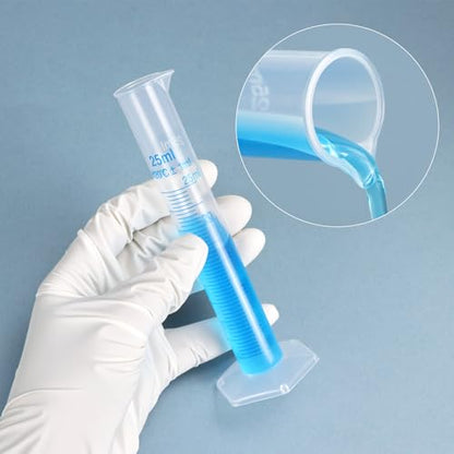 QWORK 25 ml Plastic Measuring Cylinders, 10 Pieces Lab-Tested Graduated Cylinders with Hexagonal Base