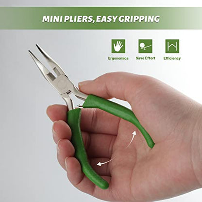 SPEEDWOX Mini Curved Nose Pliers with Serrated Jaw and Chain Cutter - 5 Inch Long Nose Pliers for Crafts, Jewelry Repair & Wire Jewelry Making - style: Angled nose pliers with cutter