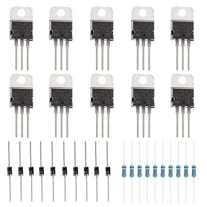 DAOKI 30pcs TIP120 60V 5A NPN Darlington Bipolar Power Transistor TO-220 3Pin for Arduino with 2.2k Ohm Resistors, 1N4001 DIODE