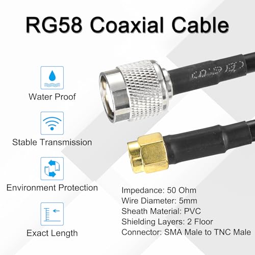MECCANIXITY 3ft/0.9 M RG58 SMA Male to TNC Male Coaxial Cable, 50 Ohm, Low Loss, for CB Radio, GPS Antenna, Wi-Fi Radios, RF Device - size: 3ft/0.9 M