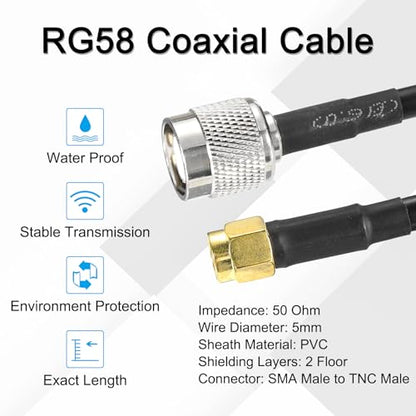 MECCANIXITY 3ft/0.9 M RG58 SMA Male to TNC Male Coaxial Cable, 50 Ohm, Low Loss, for CB Radio, GPS Antenna, Wi-Fi Radios, RF Device - size: 3ft/0.9 M