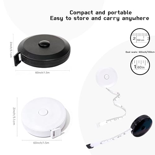 Soft Tape Measure 4 Pack 60" Body Measuring Retractable Cloth Sewing Tailor - color: Black + White + Blue