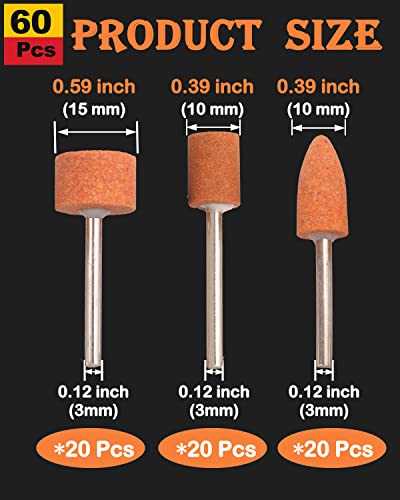 Grinding Stone Set, 60 Pack 1/8 Inch Shank Rotary Tool Bits