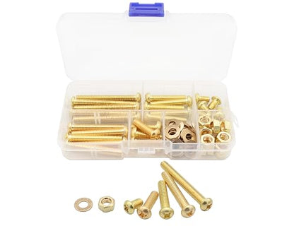 LBY 80pcs Machine Screws Assortment Kit, M6 Phillips Pan Head Bolts, 5 Sizes (with Nuts and Flat Washers), Copper (Yellow) - size: M6
