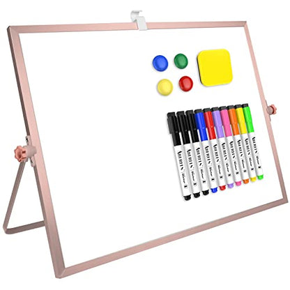 Magnetic Dry Erase White Board with Stand, 16" x 12" Desktop White Board - color: Rose Gold