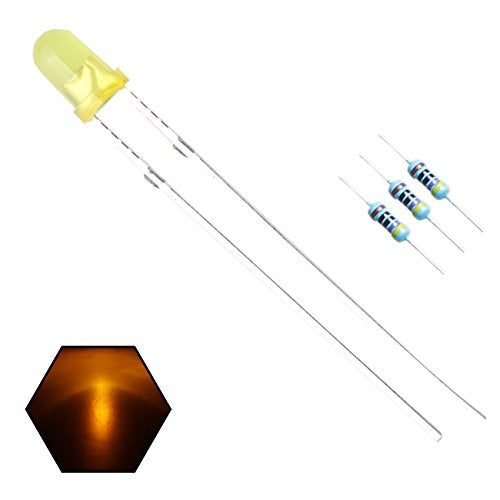 100pcs 3mm Yellow Lights LED Diodes (Yellow Lens) Diffused Round Lens 29mm Long Lead (DC 2V) +100pcs Resistors (for DC 6-12V) Included,Bulb Lamps Light Emitting Diode - color: [04] Yellow-yellow / 100pcs, style: 3mm Constant Light