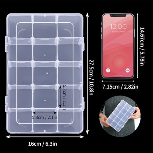 Bead Organizer Storage 2 Pack 15 Grid Clear Plastic Tackle Box Adjustable - size: 2pcs