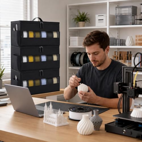 Dreamtop 3D Printer Filament Storage Box with 2 Side Pockets, 4 Pack