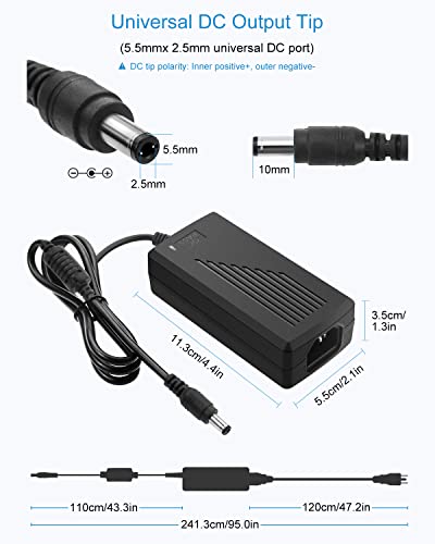 ALITOVE 12V 5A Power Supply AC/DC Adapter 100-240v 50/60hz to 12VDC 60W - size: 2 Pack