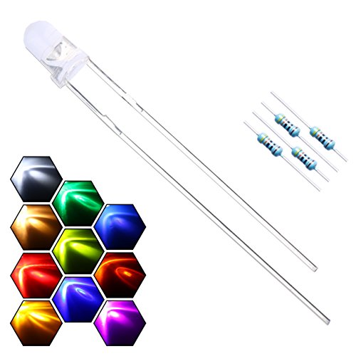 200pcs 10 Colors x 20pcs 3mm LED Light Emitting Diode Assorted Kit 29mm Lead Clear Round Lamp White Red Blue Green Yellow UV Bright LEDs Bulb +300pcs Resistors for DC 6-12V Lights - color: [02] 10 Colors X 20 Pcs / 200pcs, style: [A] 3mm Constant Light