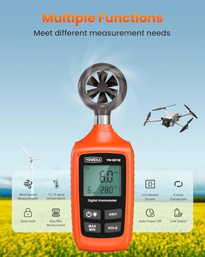 Anemometer with Backlit for HVAC, Drone, Sailing, Outdoor Activities - color: Orange