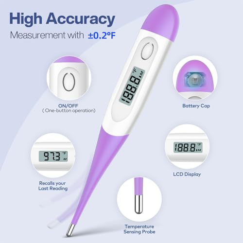 Boncare 10 Seconds Oral Thermometer for Adults and Kids, Purple - color: Purple