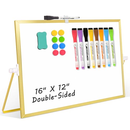 Double-Sided Magnetic White Board with Stand, 16" x 12" (Gold) - color: Gold, size: 16"W x 12"H