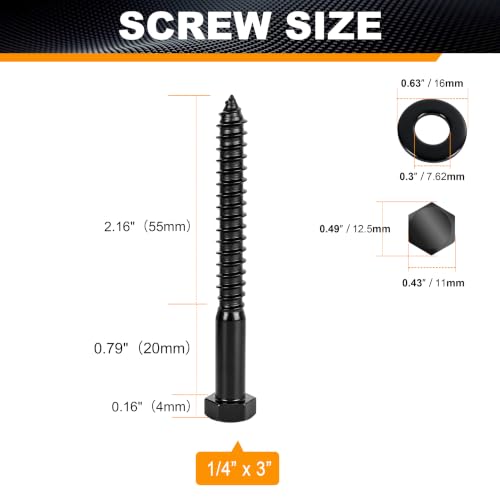 Hex Head Lag Bolts for Wood, 1/4" x 3", Lag Screws 24 PCS - size: 1/4" x 3"