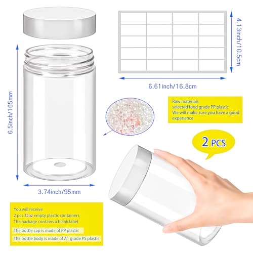 2 Pack 32oz Plastic Jars with Lids, 960ml Round Clear Cosmetic Containers Makeup Jars, Travel Size Container Jar for Makeup Lotion Cream Sample Ointment Salve Travel Storage Beauty Products - color: White, size: 32oz