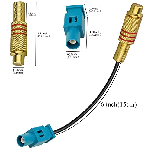 TUOLNK 2 Pack 6inch Fakra Z Waterblue Male to RCA Female Pigtail Jumper Coaxial Cable for Car DVD Extension Cable RG174 Coax Cable
