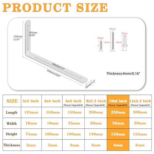 Alise Floating Shelf Brackets,White L Bracket for Shelves,10x6 Inch,4Pcs - color: White, size: 10x6 Inch (Upgraded)