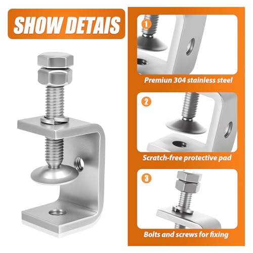 1-3/4 Inch C Clamp, 2 Pcs 304 Stainless Steel C Clamps, Small U Clamps for Mounting, G-Clamp with Wide Jaw Opening and I-Beam Design, for Carpentry, Metal Fabrication, DIY Home Improvement (45mm) - size: 1-3/4 Inch-2pcs（45mm）
