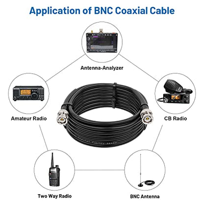 MOOKEERF BNC Cable - 50FT RG58 50 ohm Male to Male Coax Cables Low Loss BNC Extension Coaxial Cable with for Antennas, RF Radios, Modems, Oscilloscopes, Spectrum, etc (Black) - size: 50FT