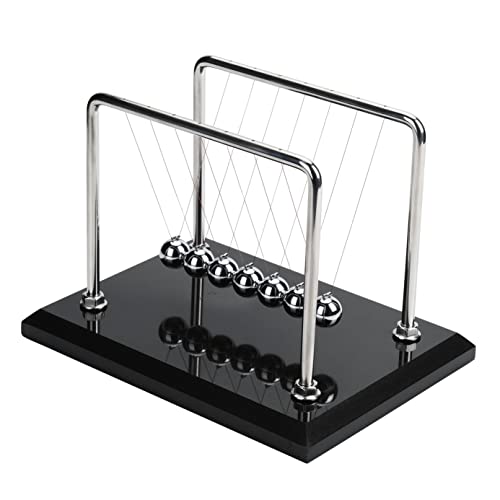 CERROPI Newton Cradle Balance Balls, Newton Pendulum with 7 Balls, Classic Newton Swing Ball, Science Physics Gadget | Desk Toys & Accessories, 70+ Sec Swingtime, Marble Base, Black