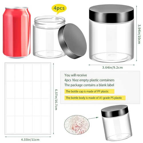 4 Pack 16oz Plastic Jars with Lids, 480ml Round Clear Cosmetic Containers Makeup Jars, Travel Size Container Jar for Makeup Lotion Cream Sample Salve Ointment Travel Storage Beauty Products - color: Black, size: 16oz