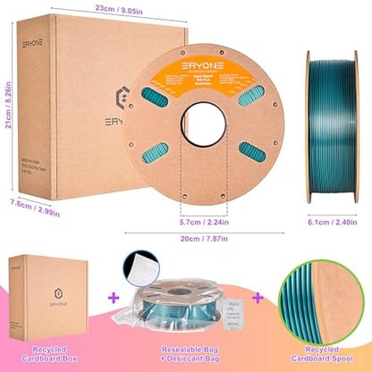 ERYONE Silk Filament PLA+ 1.75mm Shiny 3D Printer Filament, Multicolor PLA 2 in 1, 1kg (2.2LBS)/Spool, HS Silk Dual Color Emerald Green & Black - color: Silk Pla+ 2 in 1 Emerald Green Black