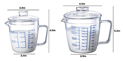 Glass Measuring Cup with Lid, Graduated Beaker Mug with Handle, Light-weight Borosilicate Glass V-Shaped Spout Microwave Safe Scales Cup for Cooking Baking (2cup/16oz/500ml) - size: 16 fl oz