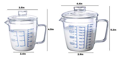 Glass Measuring Cup with Lid, Graduated Beaker Mug with Handle, Borosilicate Glass V-Shaped Spout Microwave Safe Scales Milk Cup for Cooking Baking (1cup/8oz/250ml) - size: 8 fl oz