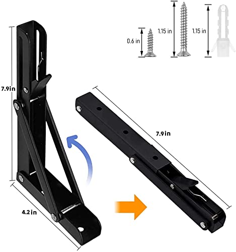 Folding Shelf Brackets - 8 Inch 6 Packs Collapsible Shelf Bracket - size: 8 Inch- 6 Packs