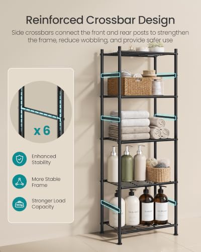 SONGMICS 5-Tier Shelving Unit, Steel Storage Rack, 11.8 x 15.7 x 56.7 Inch - size: 15.7"W, style: 5-Tier