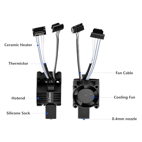 0.2mm P1S P1P Hotend Complete Kit, Full Assembly Hot End Print Head with Ceramic Heater, Thermistor, Cooling Fan, 0.2mm Hardened Steel Nozzle, Hotend Replacement for Bambu Lab P1 Series 3D Printer - color: P1 Series, size: 0.2mm