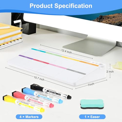 Desktop Glass Whiteboard with Storage, Weekly Calendar Desk White Board - color: Organizer-white Colourful Weekly Planner