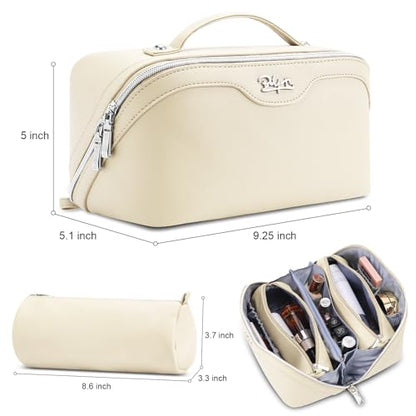 BOYATU Travel Makeup Bag Organizer Cosmetic Bag: 3 Pcs Set Make up Bags for Women with Handle - Waterproof Vegan Leather Toiletry Bags Travel Essentials Pouch with Compartments (C-04-White) - color: 04-B-White