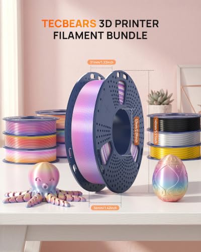 TECBEARS Silk Rainbow PLA+ 3D Printer Filament Bundle for Bambu 3D Printers - color: Rainbow 01-05, Gold, Silver, Black, size: 0.25kg Pack