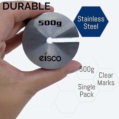 Eisco Labs - 500g (1.1 lb) Stainless Steel Slotted Mass – Durable Precision Weight with 2" Outer Diameter, Slotted for Lab, Physics & Educational Use, Single Pack