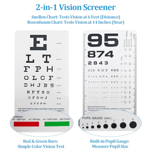 Pocket Eye Chart Dual Sided Snellen & Rosenbaum Vision Tester for Home, Office, School Use(2 Pack) - size: 2 Pack