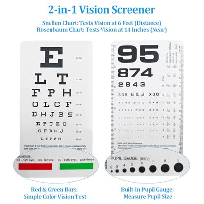 Pocket Eye Chart Dual Sided Snellen & Rosenbaum Vision Tester for Home, Office, School Use(2 Pack) - size: 2 Pack