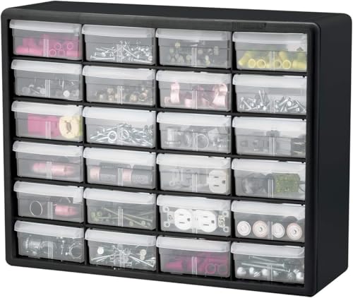 Akro-Mils 24 Cabinet 10724, Plastic Parts Storage Hardware and Craft Cabinet, (20-Inch W x 6-Inch D x 16-Inch H), Black - size: 24 Drawer