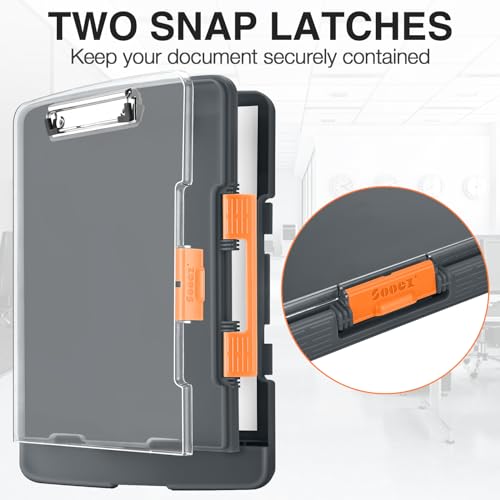 Sooez Original Clipboard with Dual Storage, Heavy Duty Clip Boards 8.5x11 - color: Gray + Orange