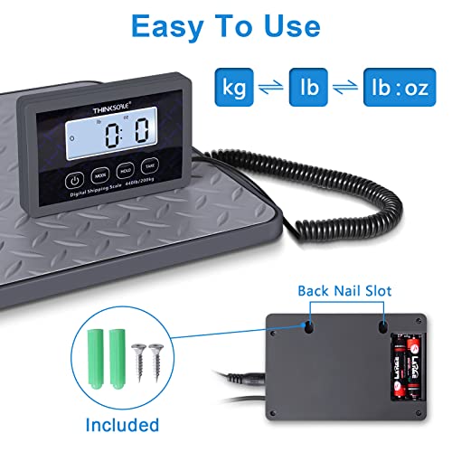 THINKSCALE Shipping Scale, 440 lb x 1 oz Digital Postal Scale, Hold & Tare