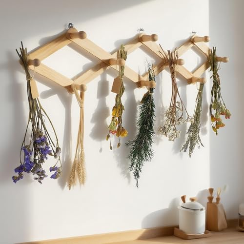 Rustic Adjustable Herb Drying Rack, Hanging Flower Dryer with Wall Hooks - color: Herb Drying Rack-Diamond Telescopic