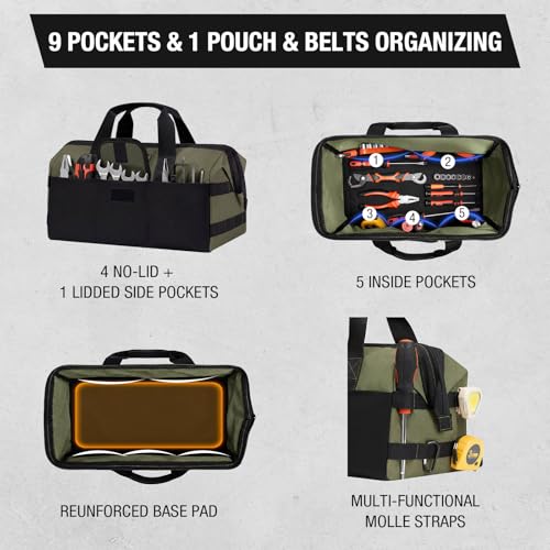 HISEA 3 Pack Heavy Duty Tool Bag, 13-Inch Waterproof Tools Organizer Tote - color: Red, Navy, Green, size: 13 Inch
