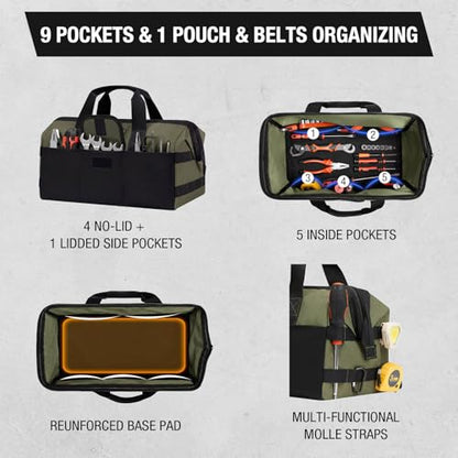 HISEA 3 Pack Heavy Duty Tool Bag, 16-Inch Waterproof Tools Organizer Tote - color: Red, Navy, Green, size: 16 Inch