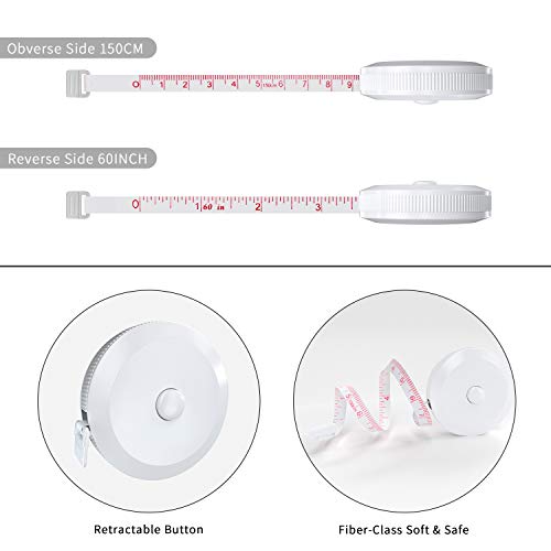 DiCUNO 3-Pack Soft Retractable Measuring Tape, 60-Inch 1.5 Meter, White - color: White*3pcs