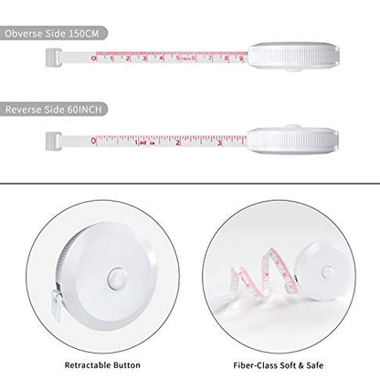 DiCUNO 3-Pack Soft Retractable Measuring Tape, 60-Inch 1.5 Meter, White - color: White*3pcs