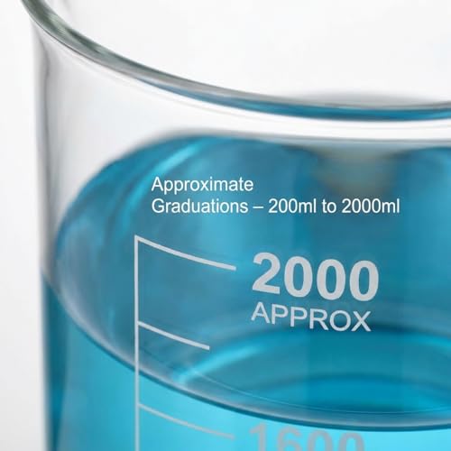 QWORK Borosilicate Glass 2000ml Beaker – Double Scale Measuring Cup for Lab, Classroom & Experiment Use