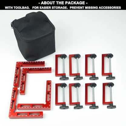 4 Pack 90 Degree Corner Clamps,4.5"x4.5" Aluminum Alloy Right Angle Positioning Squares for Woodworking, Picture Frame/Box/Cabinet joint splicing, Drawer Assembly Joinery Tools