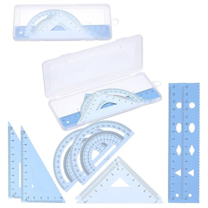 PATIKIL Geometry Set 2Pcs 6" Aluminum Ruler & 4 Triangles, Metal Protractor - color: Gradient Blue, size: 6 Inch