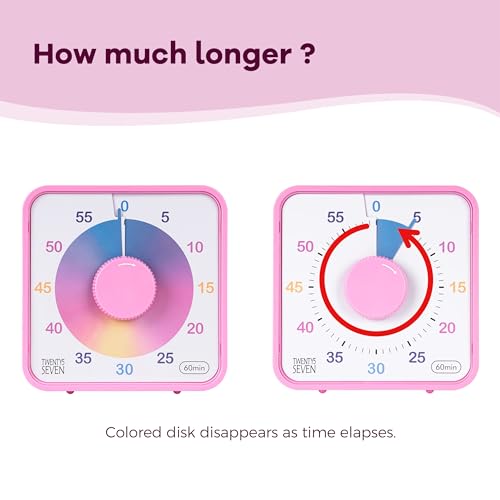 TWENTY5 SEVEN 7.5-Inch Visual Timer, Battery-Free 60-Minute Countdown Clock - color: Ombre Pink Macarons
